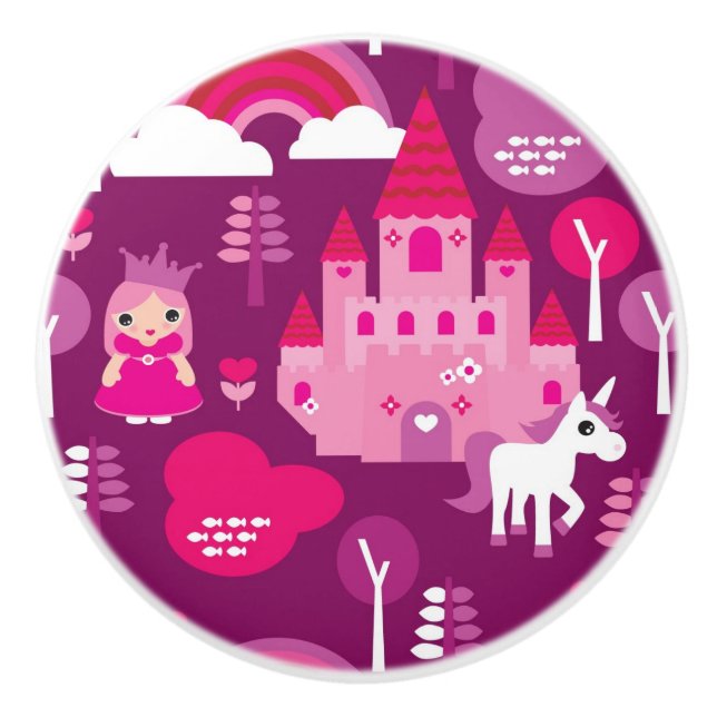 Prinzessinschloss und Einhornregenbogen Keramikknauf (Vorderseite)
