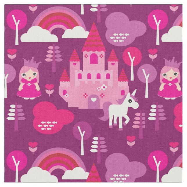 Prinzessinschloss und Einhornregenbogen Stoff (Nahaufnahme)