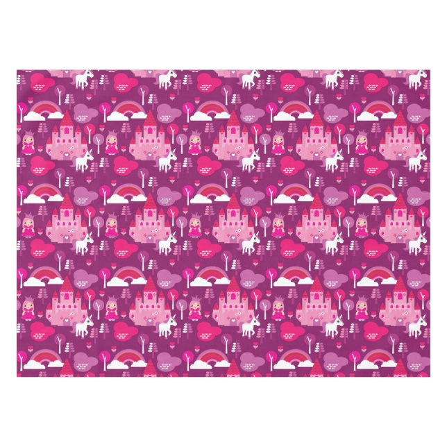 Prinzessinschloss und Einhornregenbogen Tischdecke (Vorderseite (Horizontal))