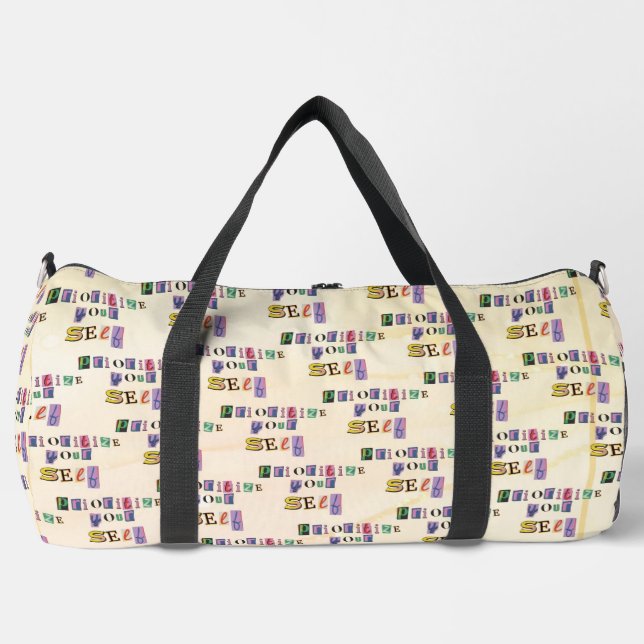 Priorisiere dich selbst duffle bag (Vorderseite)