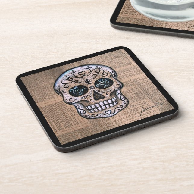 Prisarts Skull Dia de Los Muertos Coasters Untersetzer (Linke Seite)