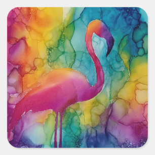 Prism Flamingo Quadratischer Aufkleber