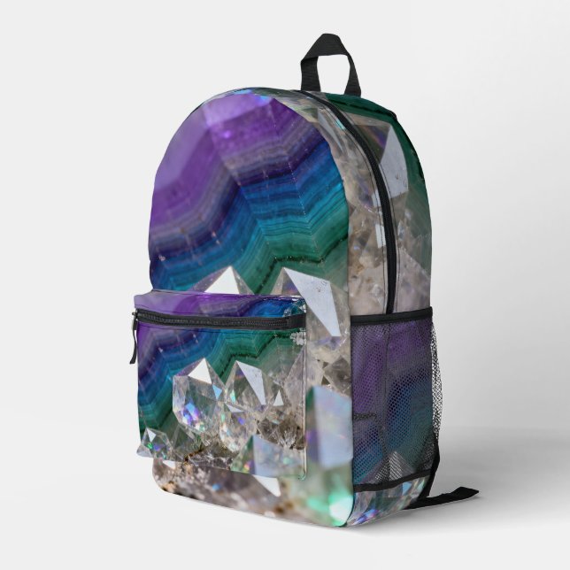 Prismatic Quartz Fusion Vibrant Crystal Design Bedruckter Rucksack (Rückseitige Ecke Rechts)