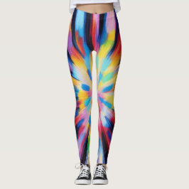 Prismatic Radiance: Abstract Sunburst Radio Waves  Leggings