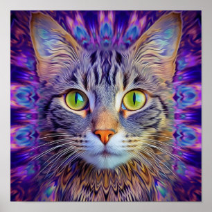 Prismatische Katze mit grünen Augen Poster