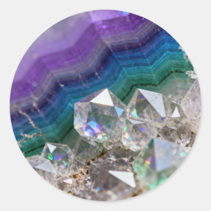 Prismatische Quarz-Fusion Lebendiges Kristalldesig Runder Aufkleber