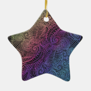 Prismatischer Swirl Rainbow Fraktal Feather Art Keramikornament