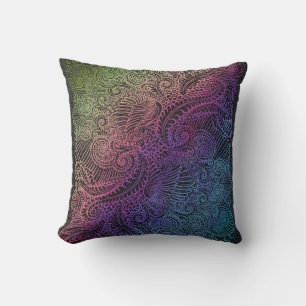 Prismatischer Swirl   Rainbow Fraktal Feather Art Kissen