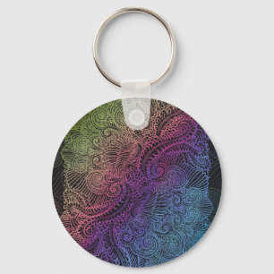 Prismatischer Swirl Rainbow Fraktal Feather Art Schlüsselanhänger