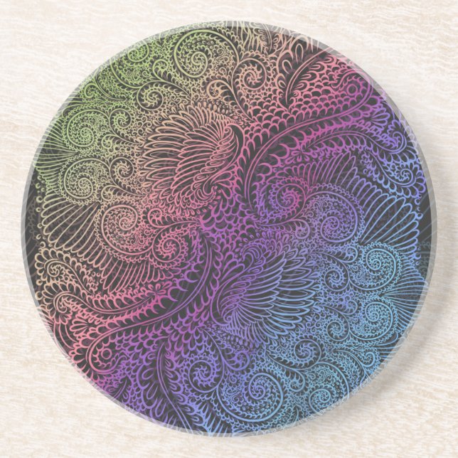 Prismatischer Swirl | Rainbow Fraktal Feather Art Untersetzer (Vorne)