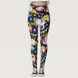 Prismatisches Einhorn wünscht Schwarz & Rosa Leggings