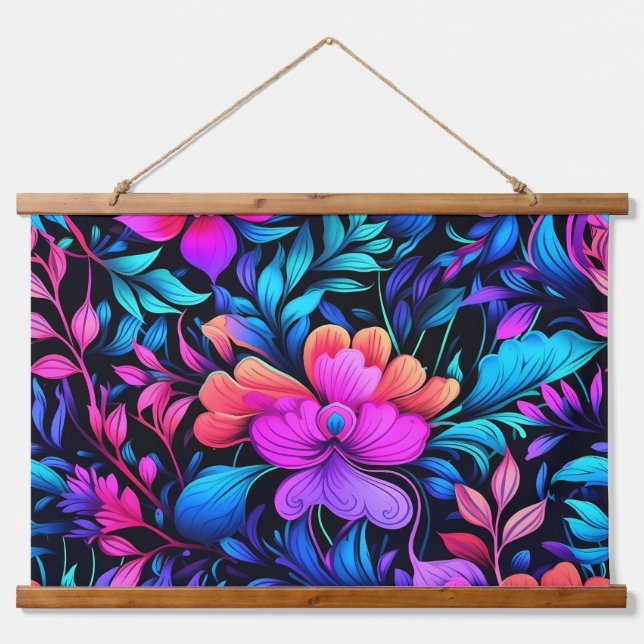 Prismatisches Petalscape Botanisch Wandteppich Mit Holzrahmen (Vorne)