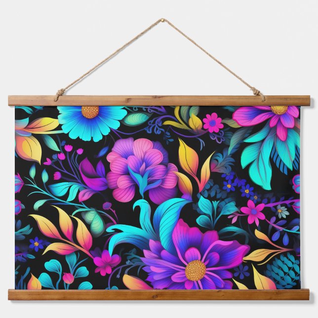 Prismatisches Petalscape Botanisch Wandteppich Mit Holzrahmen (Vorne)