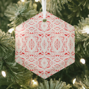 Prismatisches Rot-Weiß-Abstraktes Acryl-Kunstwerk Ornament Aus Glas