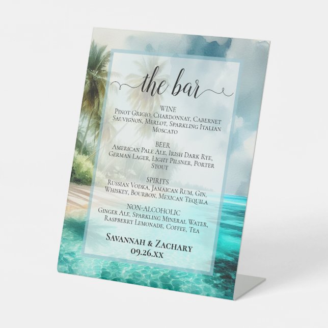 Pristine Tropical Beach Wedding Drinks or Bar Menu Sockelschild (Vorderseite)