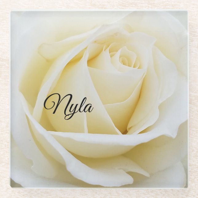 Pristine White Rose Nah-Up Foto Glasuntersetzer (Vorderseite)