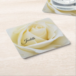 Pristine White Rose Nah-Up Foto Rechteckiger Pappuntersetzer