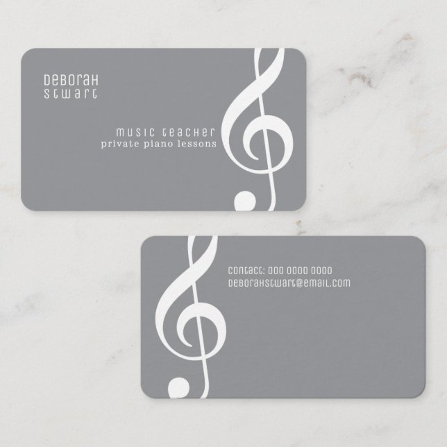 Private Musikstunden / Lehrer grau Visitenkarte (Vorne/Hinten)
