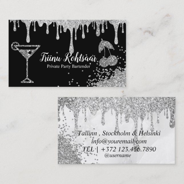 Private Party Barkeeper Business Card Visitenkarte (Vorne/Hinten)