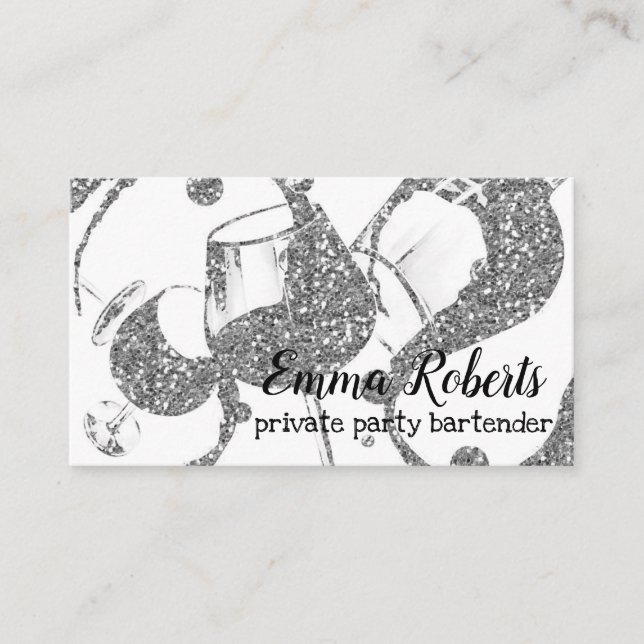 Private Party Barkeeper Silver Business Card Visitenkarte (Vorderseite)