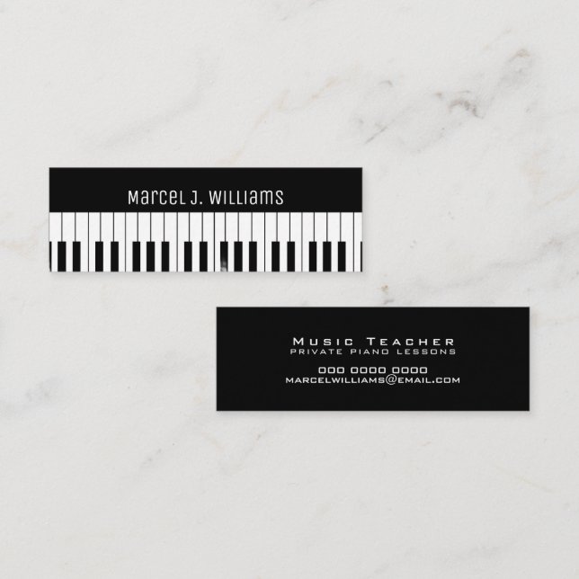 Private Piano Lessons Music Teacher Black Mini Visitenkarte (Vorne/Hinten)
