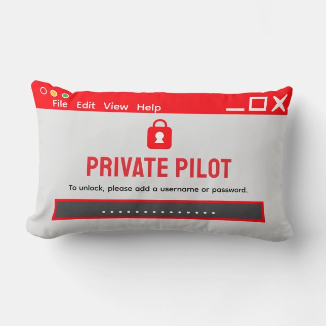 Private Pilot “Password Required” Throw Pillow Lendenkissen (Vorderseite)