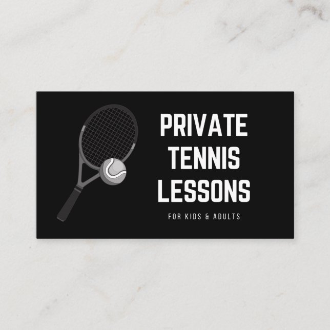 Private Tennisunterricht Cool Black & White Coach Visitenkarte (Vorderseite)