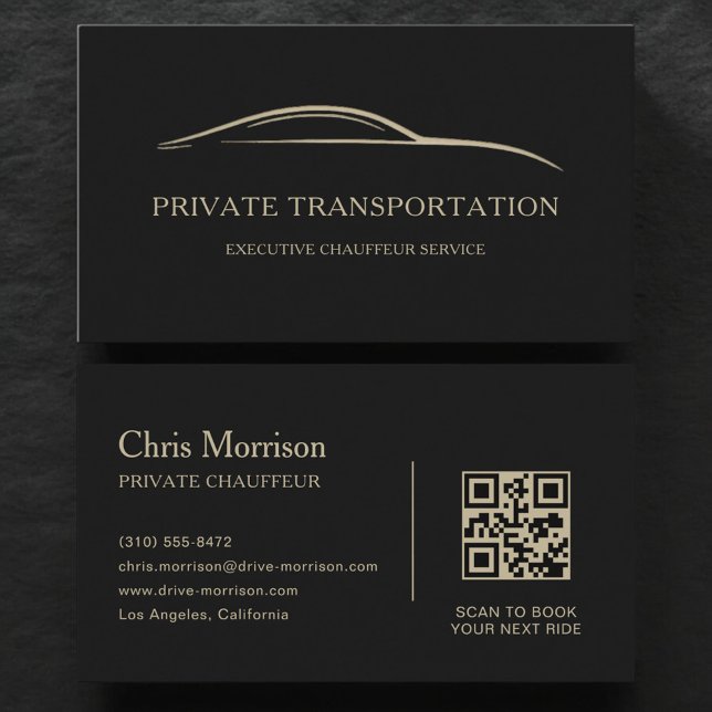 Private Transportation QR Code Black & Gold Visitenkarte (Von Creator hochgeladen)