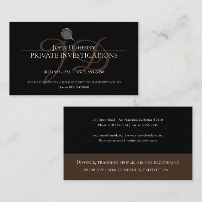 Private Untersuchungen | Detektiv Beruflich Visitenkarte (Vorne/Hinten)