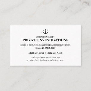 Private Untersuchungen   Detektiv Beruflich Visitenkarte