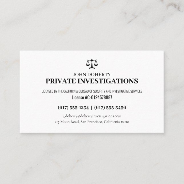 Private Untersuchungen | Detektiv Beruflich Visitenkarte (Vorderseite)