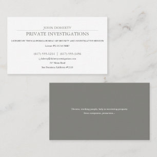 Private Untersuchungen   Detektiv Beruflich Visitenkarte