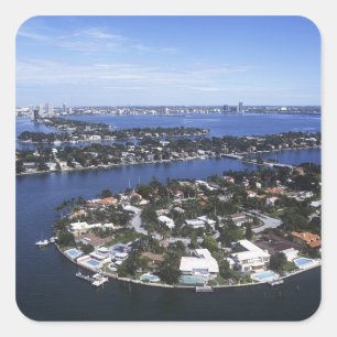 Privathäuser auf einer Insel in der Biscayne Bay,  Quadratischer Aufkleber
