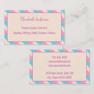 Privatlehrer/Tutor Pink Beige und blau gestreift Visitenkarte