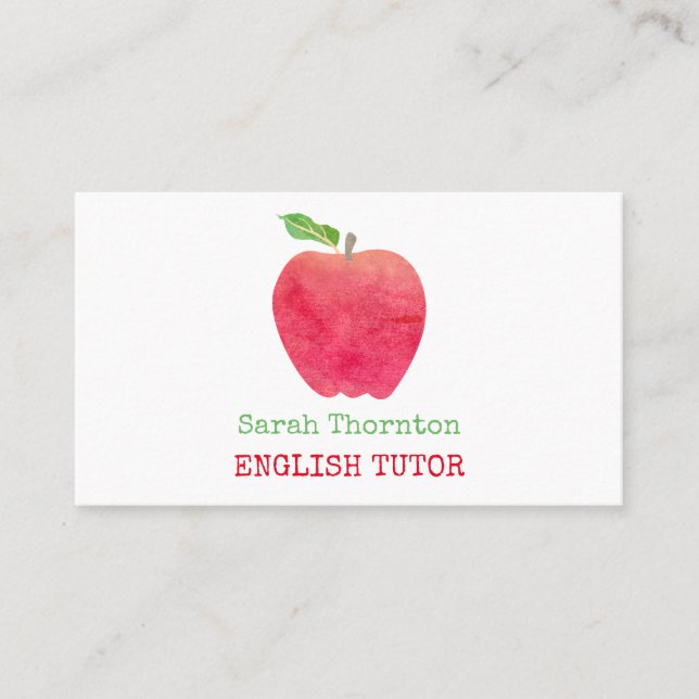 Privatunterricht-Aquarell-roter Apple-Lehrer-Tutor Visitenkarte (Vorderseite)