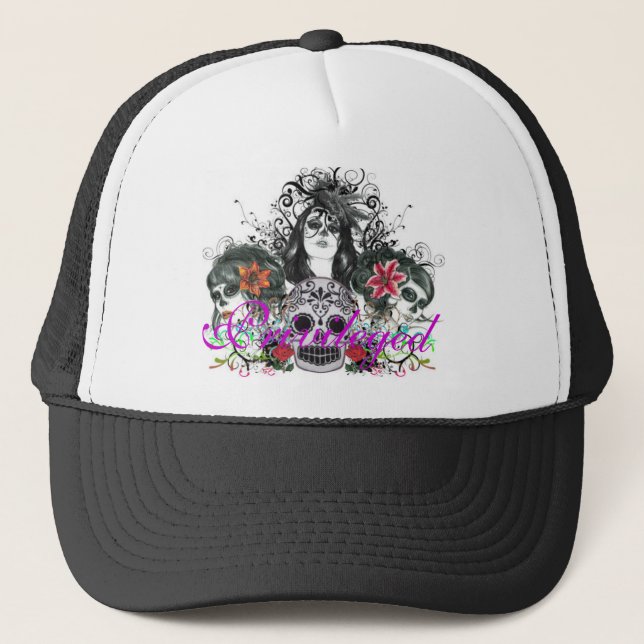Privilegierter Hut Dia De Los Muertos Trucker Truckerkappe (Vorderseite)