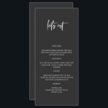 PRIYA Edgy Black Modern Let's Eat Menu Menükarte<br><div class="desc">Diese Menüvorlage verfügt über einen edlen,  handgeschriebenen Pinsel-Schriftart und ein modernes Design. Die moderne Schwarz-Weiß-Farbkombination macht es zum perfekten Begleiter für moderne,  boho,  edgy Hochzeit oder andere Veranstaltungen. Nutzen Sie dieses Menü für Ihren Hochzeitsempfang,  Ihr Brautparty,  Ihr Ruhestand-Party,  etc. Bearbeiten Sie *most*,  um Ihren Anforderungen gerecht zu werden.</div>