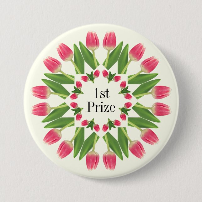 Prize, Birthday etc Pink Tulip Button Pin (Vorderseite)