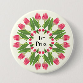 Prize, Birthday etc Pink Tulip Button Pin