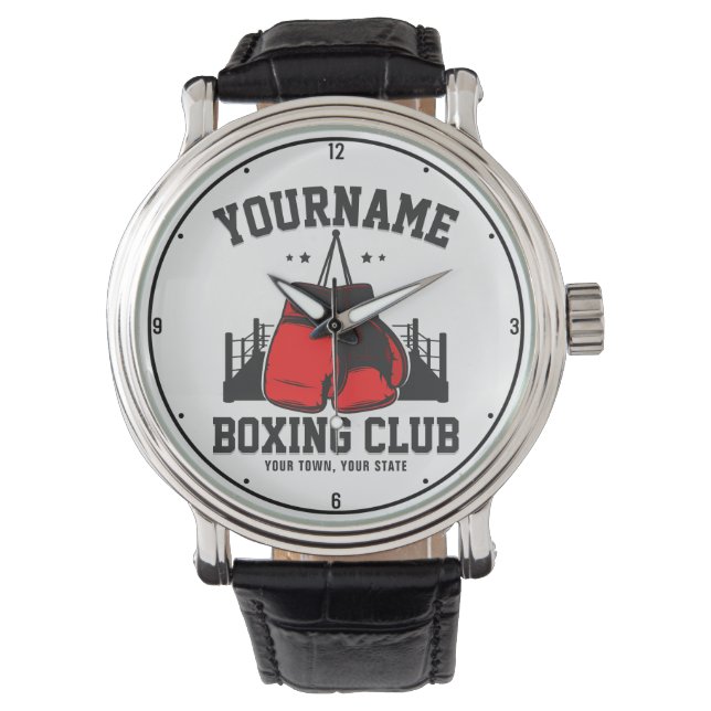 Pro Boxer ADD NAME Red Gloves Boxring Training Armbanduhr (Vorderseite)