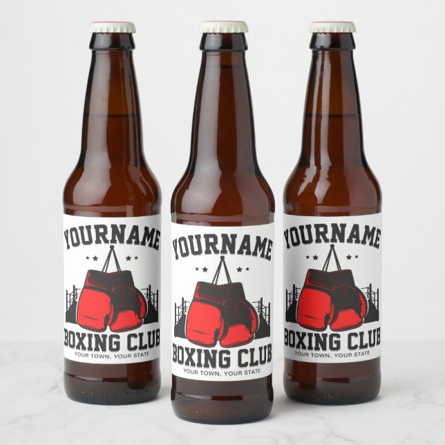 Pro Boxer ADD NAME Red Gloves Boxring Training Bierflaschenetikett (Flaschen)