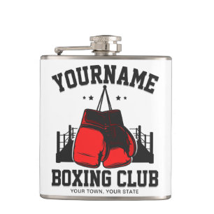 Pro Boxer ADD NAME Red Gloves Boxring Training Flachmann