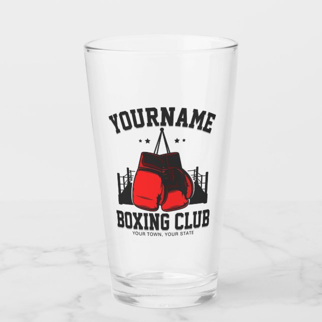 Pro Boxer ADD NAME Red Gloves Boxring Training Glas (Vorderseite)