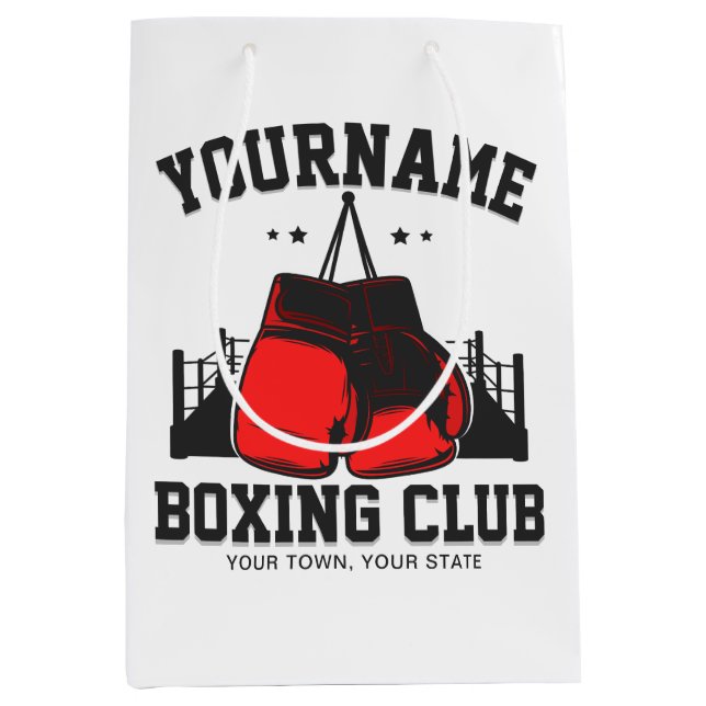 Pro Boxer ADD NAME Red Gloves Boxring Training Mittlere Geschenktüte (Vorderseite)