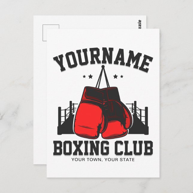 Pro Boxer ADD NAME Red Gloves Boxring Training Postkarte (Vorne/Hinten)