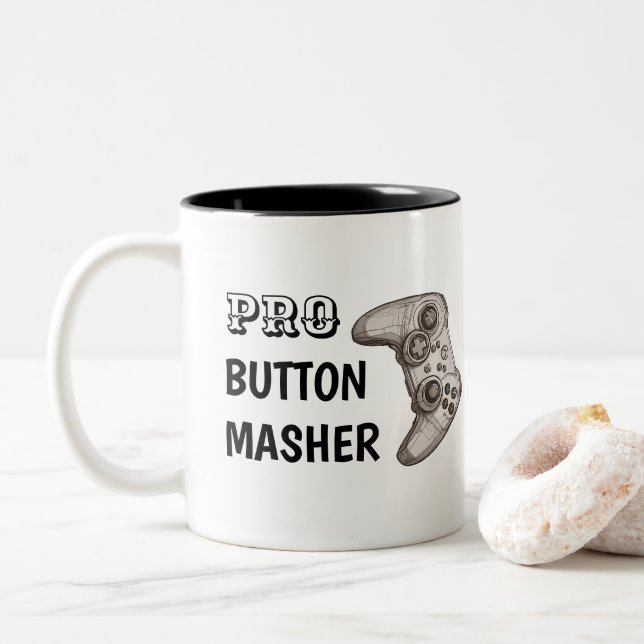 Pro Button Masher | Lustiger Videospiel-Controller Zweifarbige Tasse (Mit Donut)