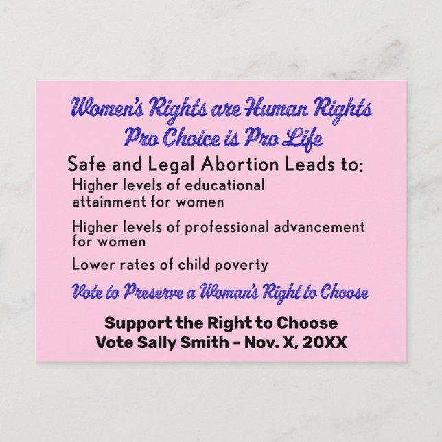 Pro Choice Roe / Wade Get out the Vote Safe Legal Postkarte (Vorderseite)