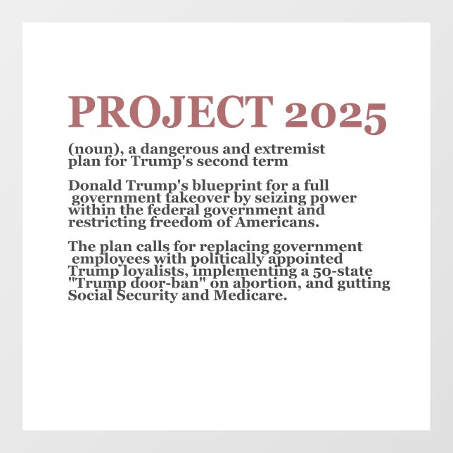 Pro Democracy Anti Project 2025 Republikaner Trump Fensteraufkleber (Blatt)
