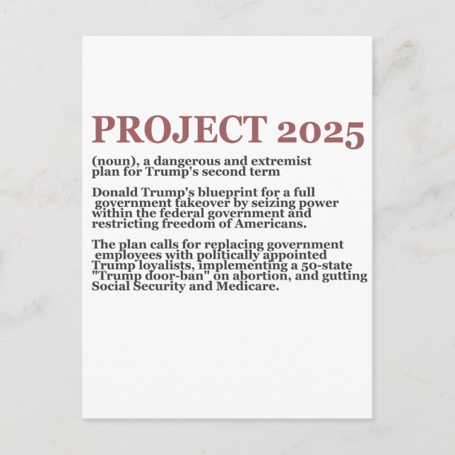Pro Democracy Anti Project 2025 Republikaner Trump Postkarte (Vorderseite)