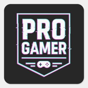 PRO GAMER — Neon Glitch Shield Quadratischer Aufkleber
